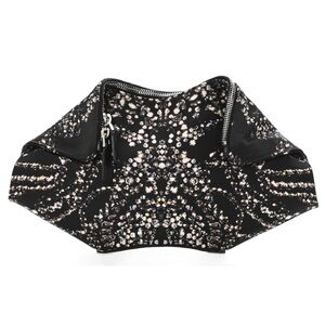 Alexander McQueen Silk Dandelion Print De Manta Clutch Black